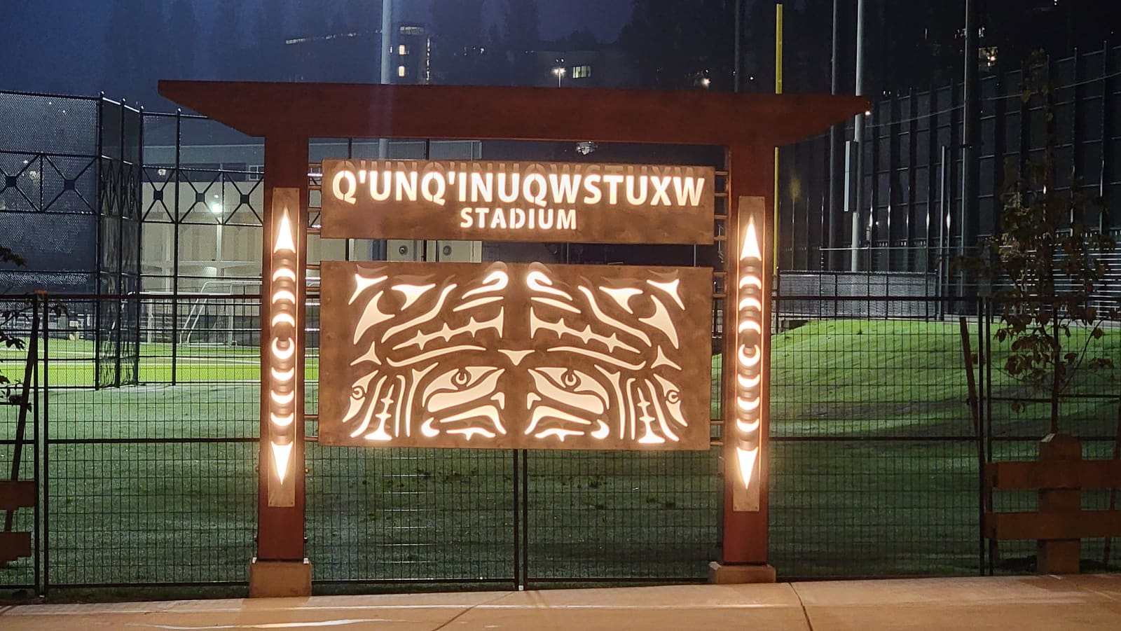 Illuminated stadium entrance sign installation